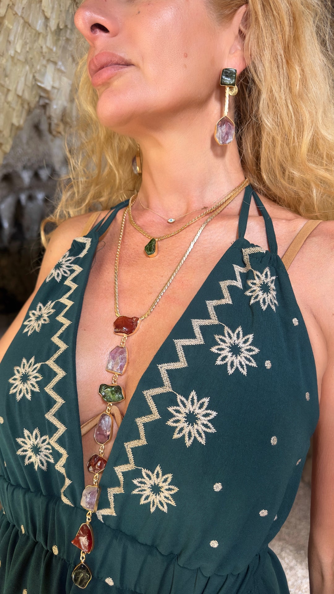 Athena’s Light Amethyst, Carnelian And Emerald Necklace