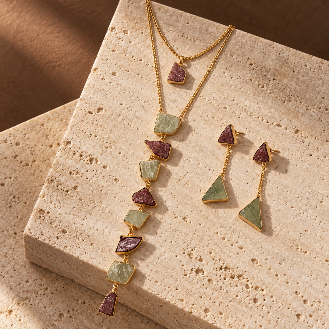 Athena’s Light Red Jasper And Prasiolite Necklace Set