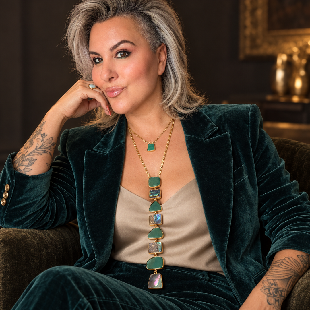 Athena’s Light Turquoise And Abalone Necklace Set