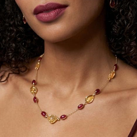 Zarif Ruby and Citrine Necklace Gold Necklace
