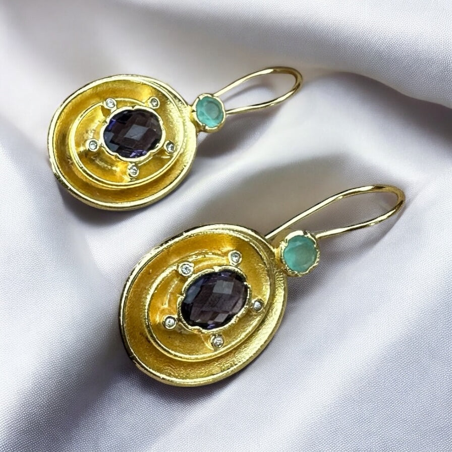 Amethyst & Aquamarine Gold-Plated Statement Earrings