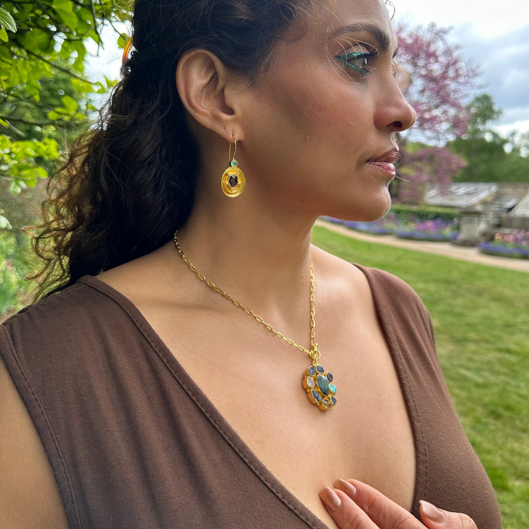 Amethyst & Aquamarine Gold-Plated Statement Earrings