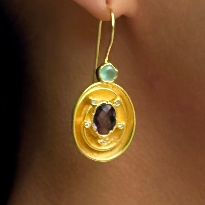 Amethyst & Aquamarine Gold-Plated Statement Earrings