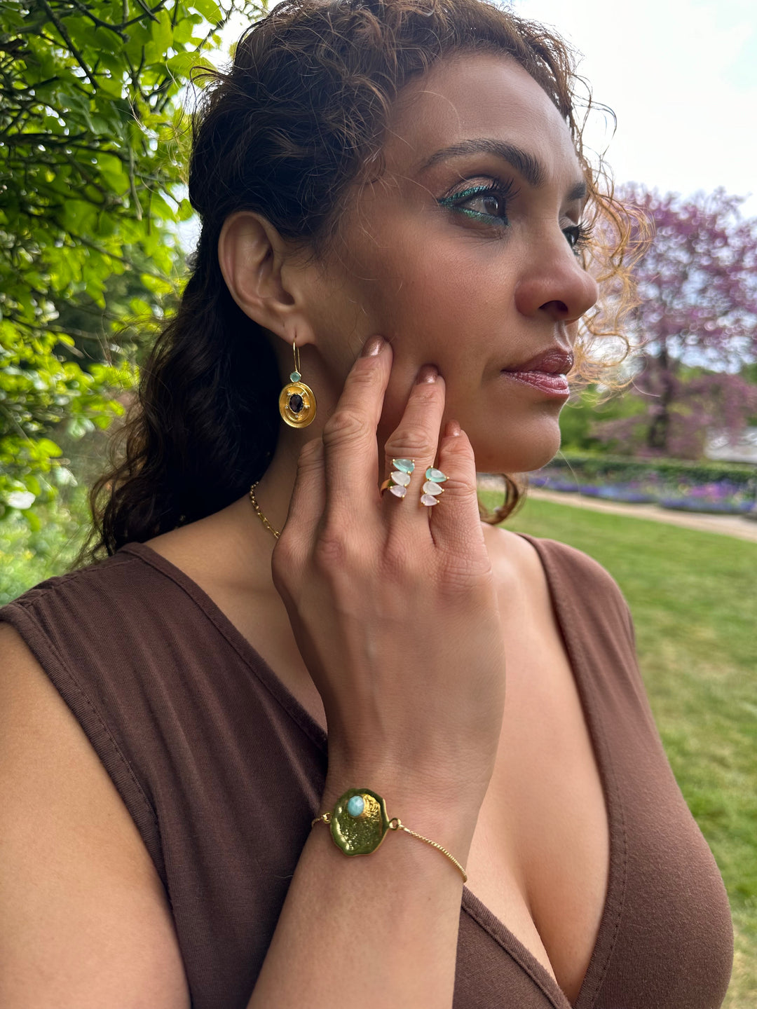 Amethyst & Aquamarine Gold-Plated Statement Earrings