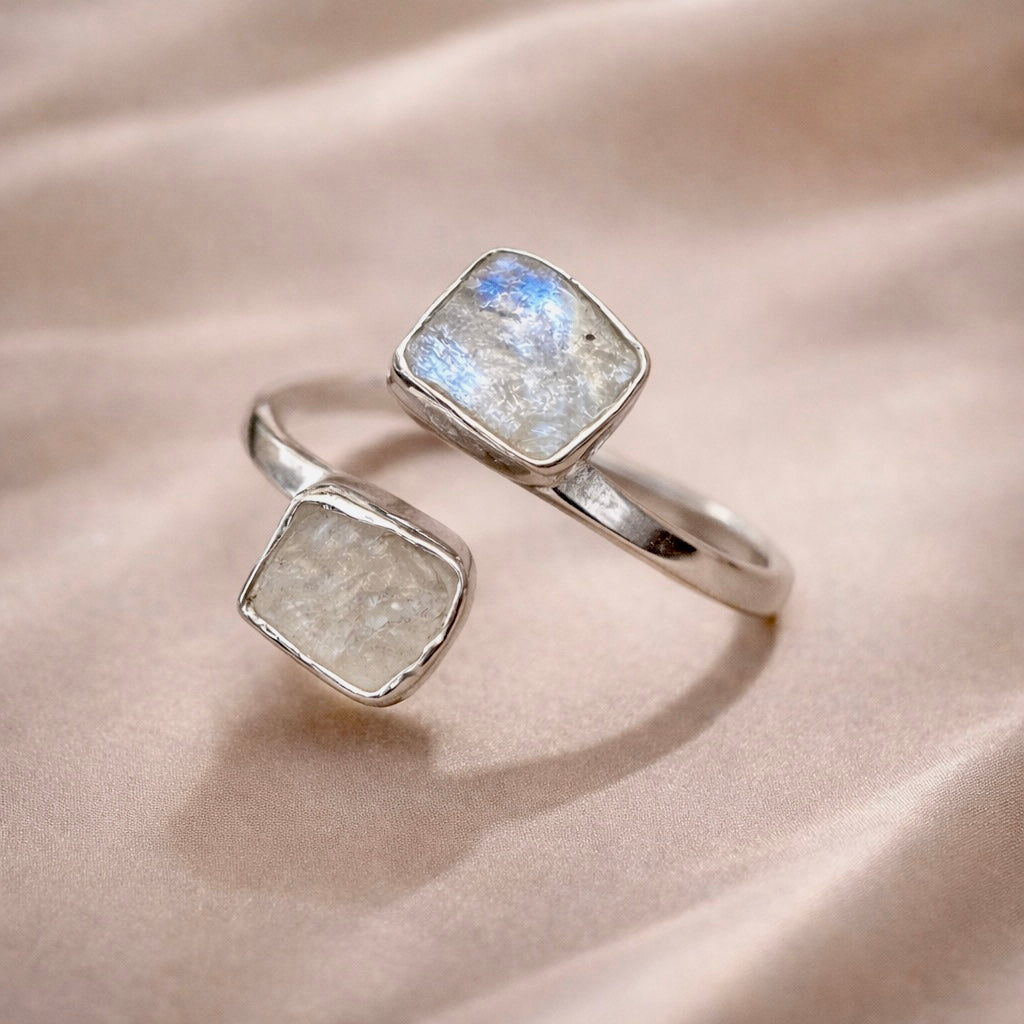 Infinity Rainbow Moonstone 925 Sterling  Silver Wrap Ring