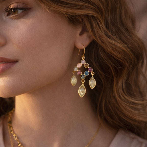 Zarif Multicolour Gemstone Statement Earrings