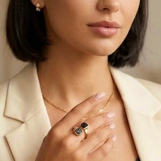 Double Black Tourmaline 18k Gold Wrap Ring