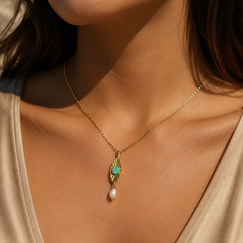 Aquamarine And Pearl Whispering Leaf Pendant