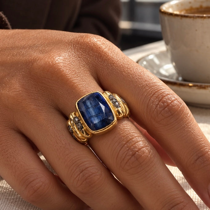 The Kyanite Empress Ring | Kyanite & Diamond Statement Ring