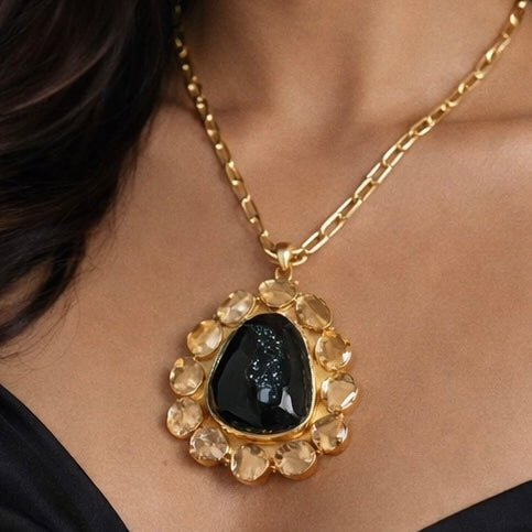 Agate And Citrine Solar Bloom Pendant Necklace