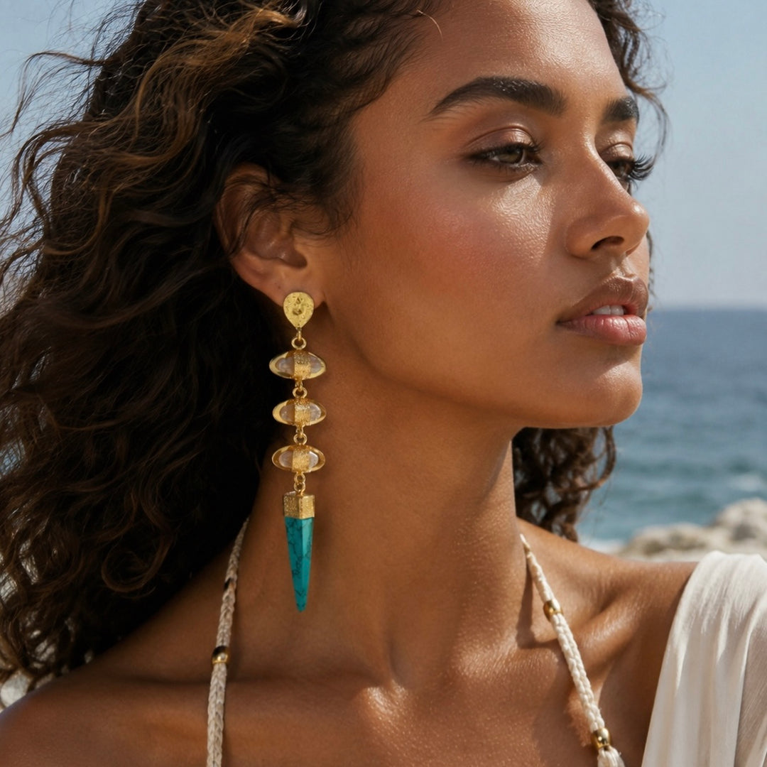 Ocean Priestess Earrings – Freshwater Pearl & Turquoise Drop Earrings