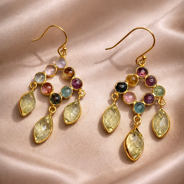 Zarif Multicolour Gemstone Statement Earrings