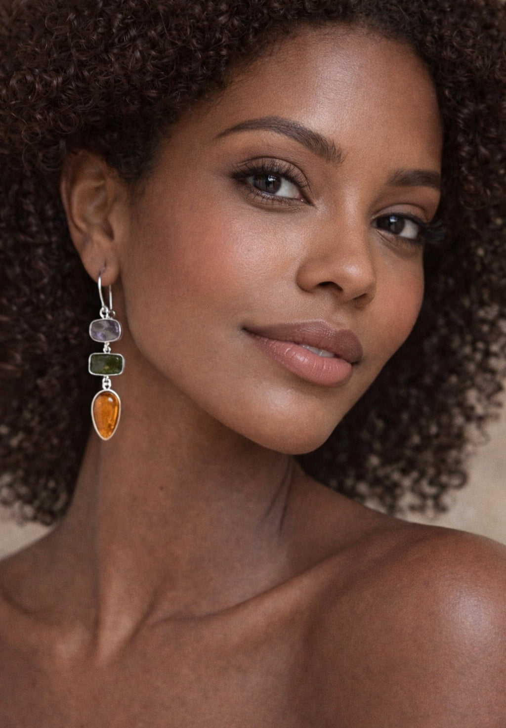 Three-Tier Crystal Earrings | Quartz, Peridot & Amber | Sterling Silver