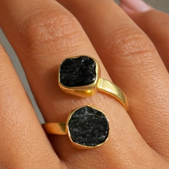 Double Black Tourmaline 18k Gold Wrap Ring