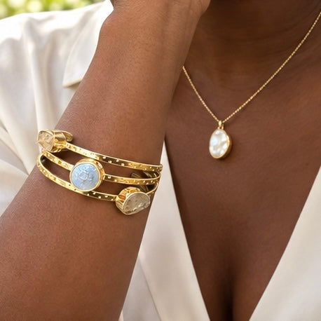 Golden Radiance Citrine And Pearl Bangle