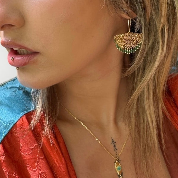 Emerald Fan of Lakshmi – Divine Radiance Earrings