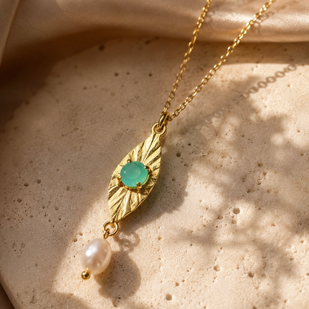 Aquamarine And Pearl Whispering Leaf Pendant