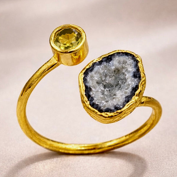 Eclipse & Earth Agate Druzy & Peridot Wrap Ring