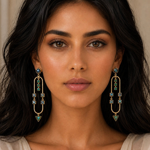 Aurelia Arch Earrings – Natural Labradorite & Emerald