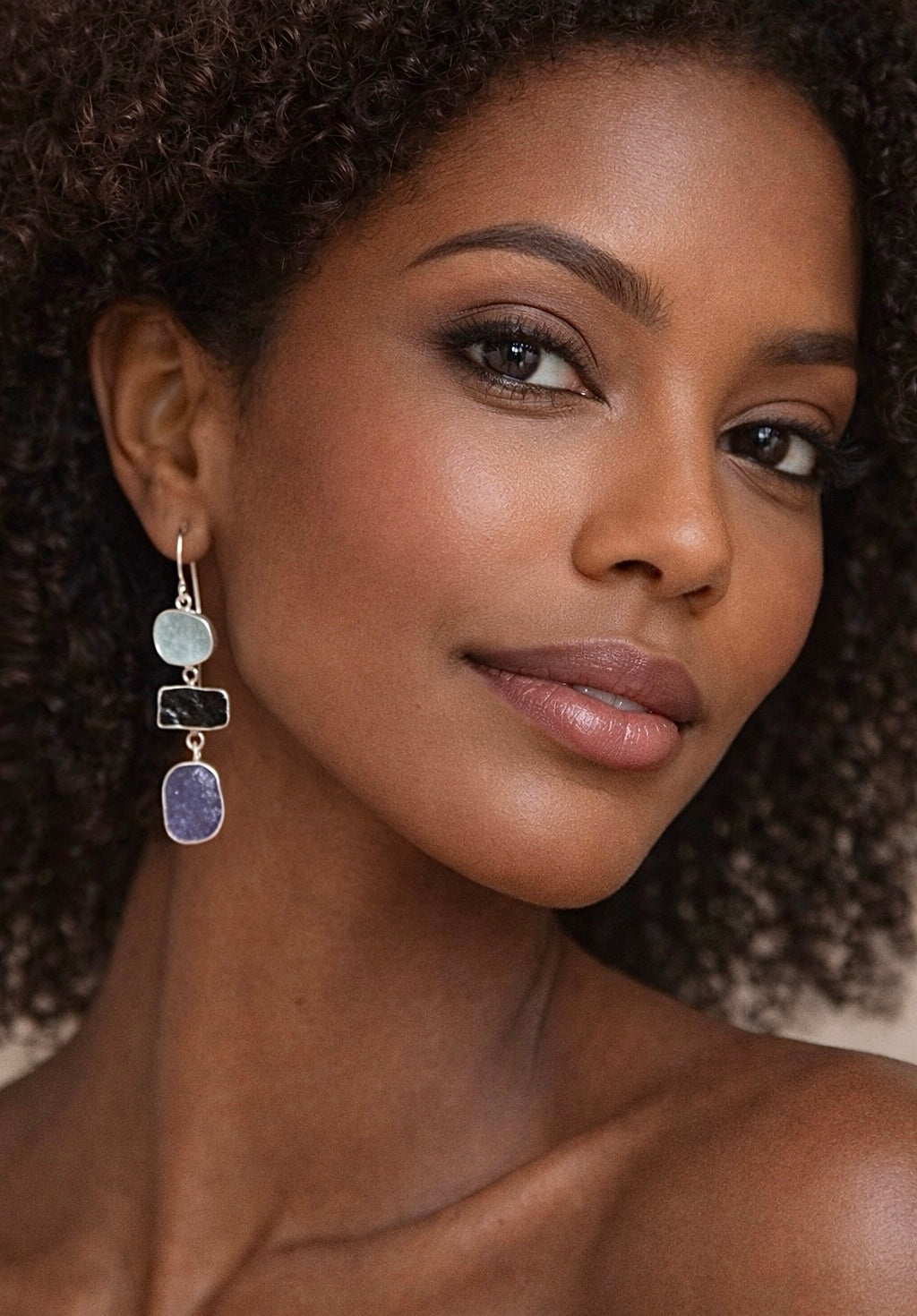 Three-Tier Crystal Earrings | Aquamarine, Tourmaline & Amethyst | Sterling Silver