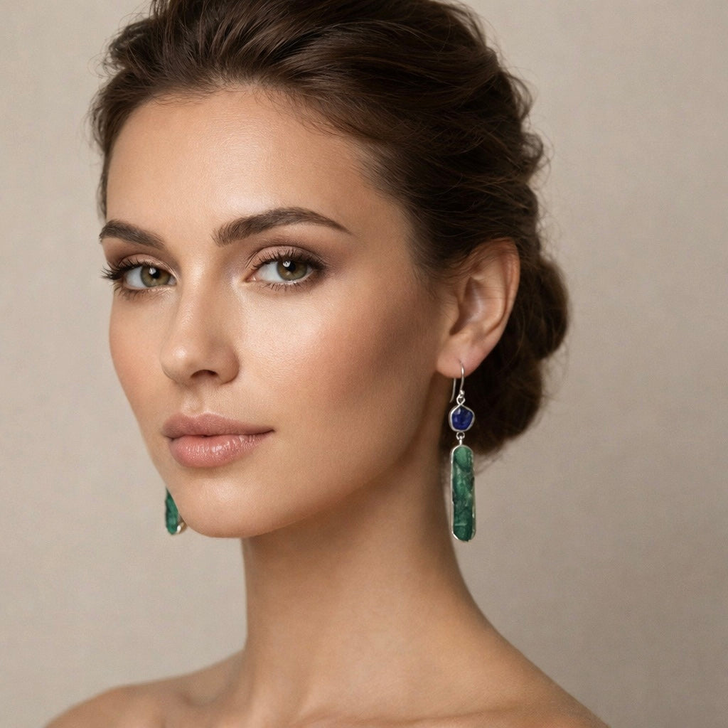 Ethnic Allure Kyanite & Emerald Gold and Silver Earrings