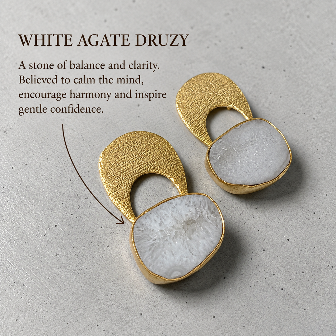 Temple White Agate Druzy Earrings