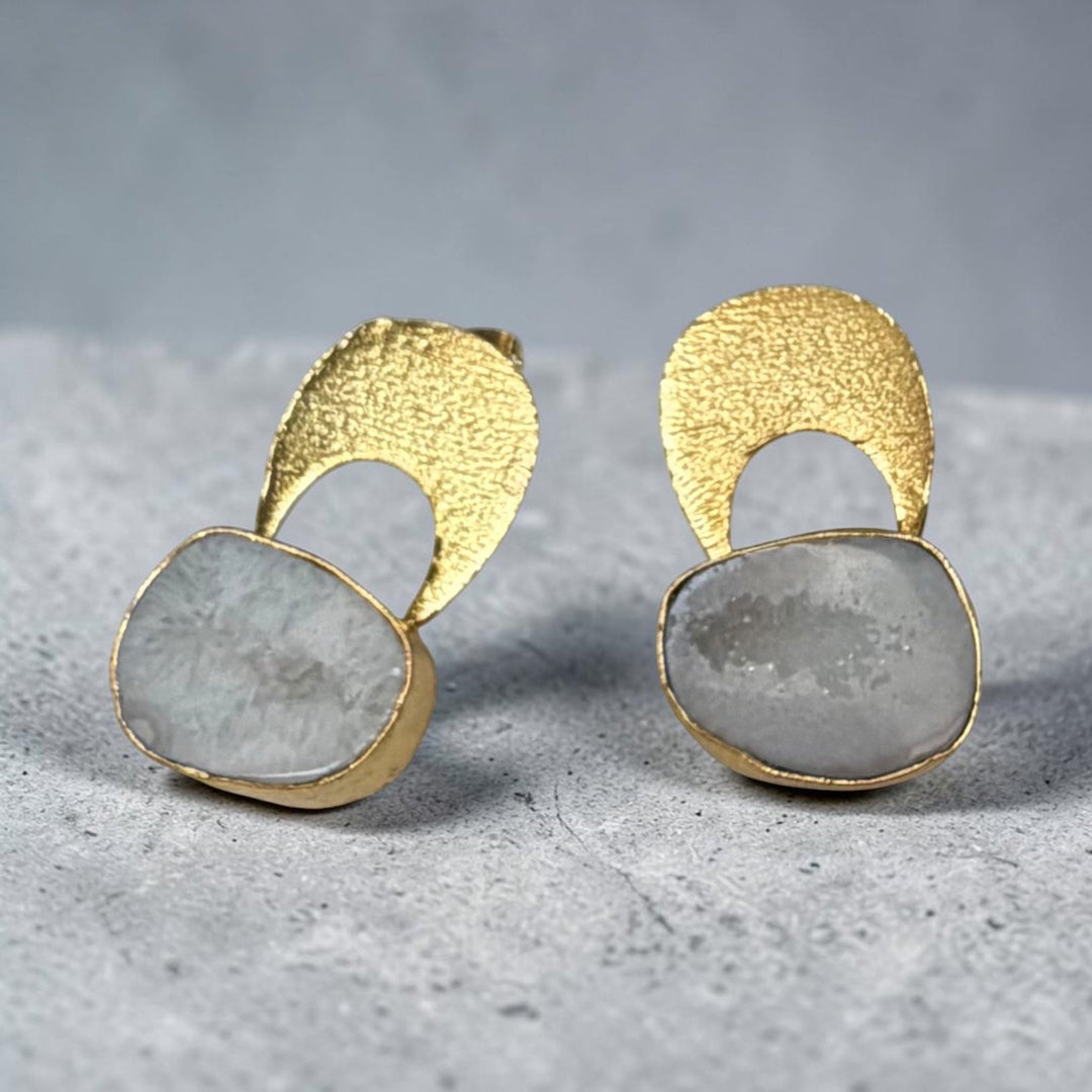 Temple White Agate Druzy Earrings
