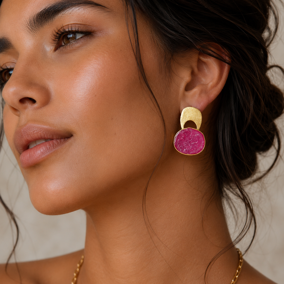 Temple Pink Agate Druzy Earring