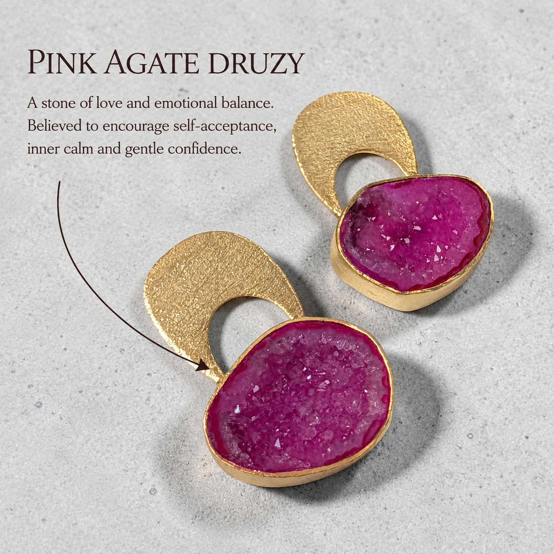 Temple Pink Agate Druzy Earring