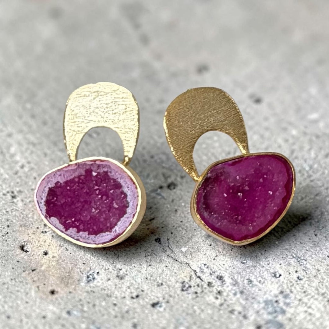 Temple Pink Agate Druzy Earring