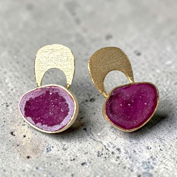 Temple Pink Agate Druzy Earring