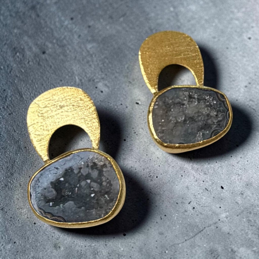 Temple Black Agate Druzy Earring