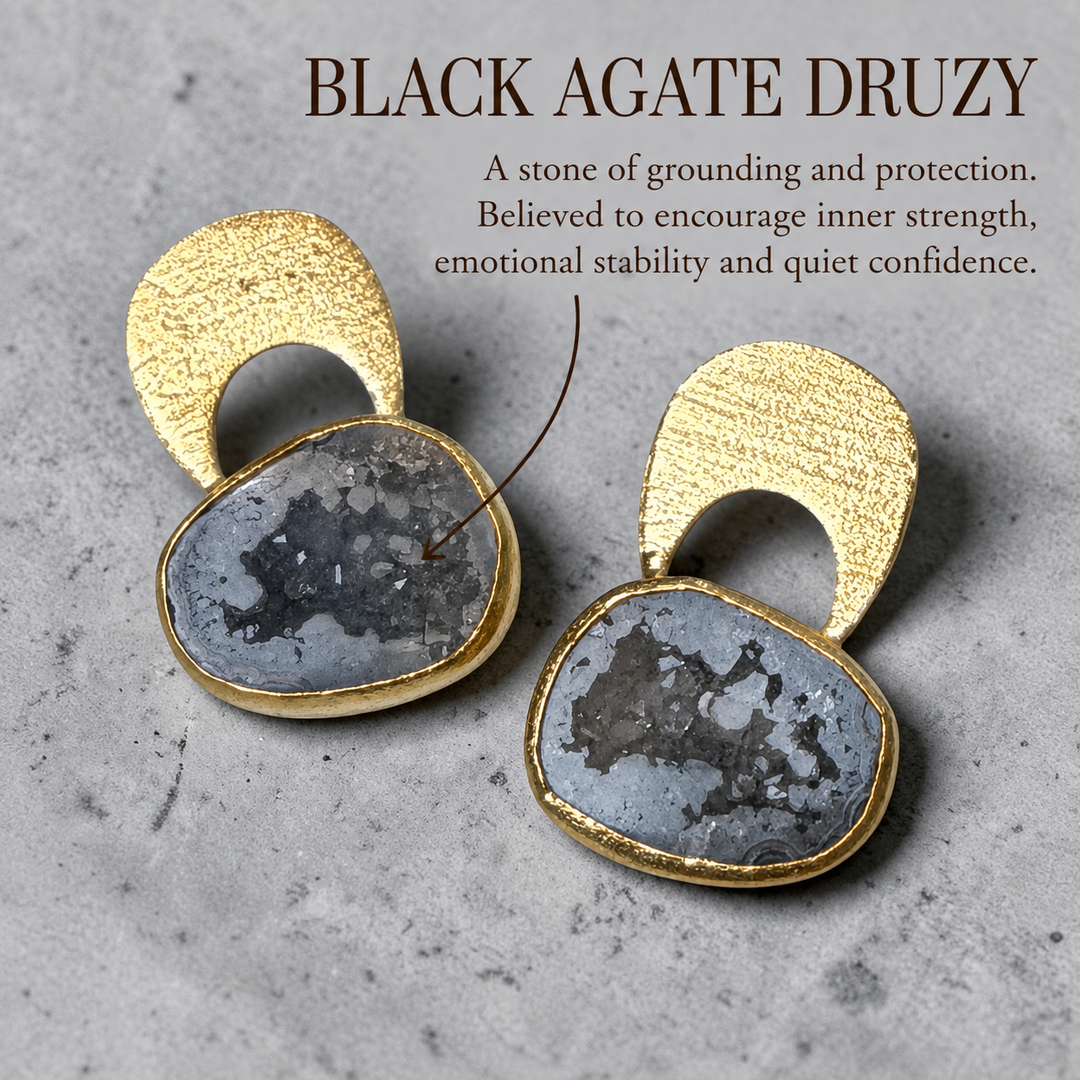 Temple Black Agate Druzy Earring