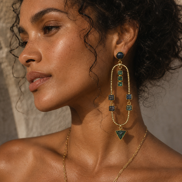 Aurelia Arch Earrings | Natural Gemstone Statement Earrings | 18K Gold Plated