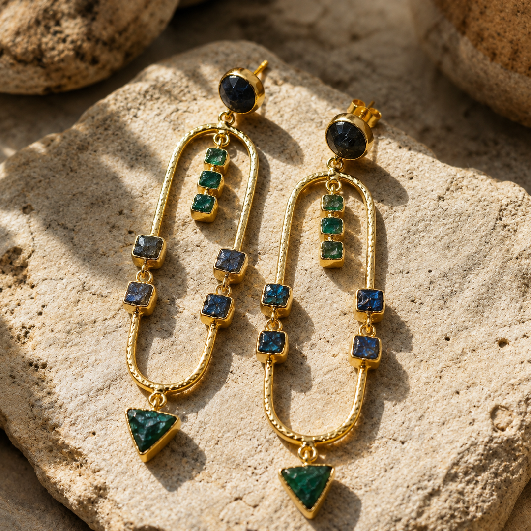 Aurelia Arch Earrings | Natural Gemstone Statement Earrings | 18K Gold Plated