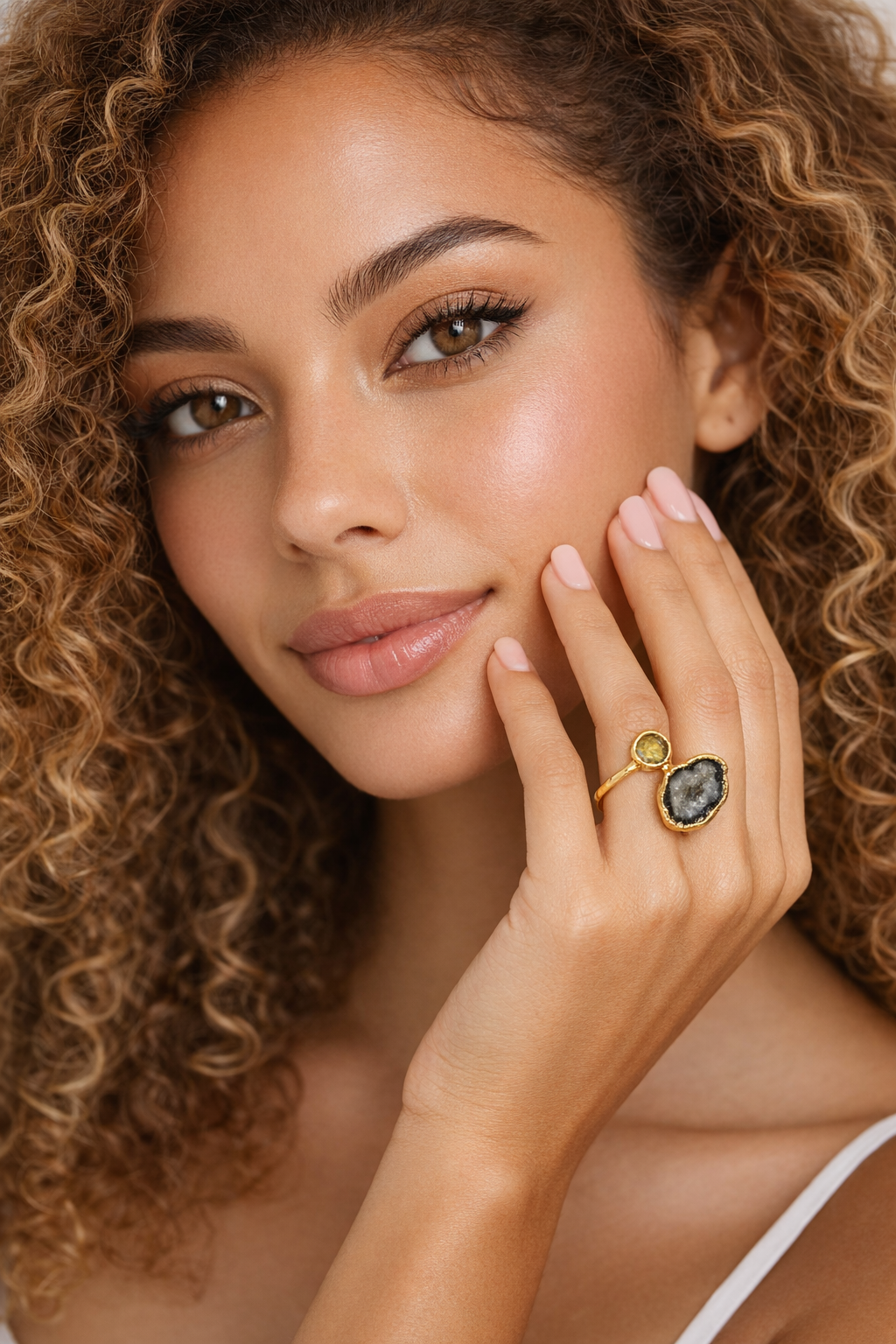Eclipse & Earth Agate Druzy & Peridot Wrap Ring