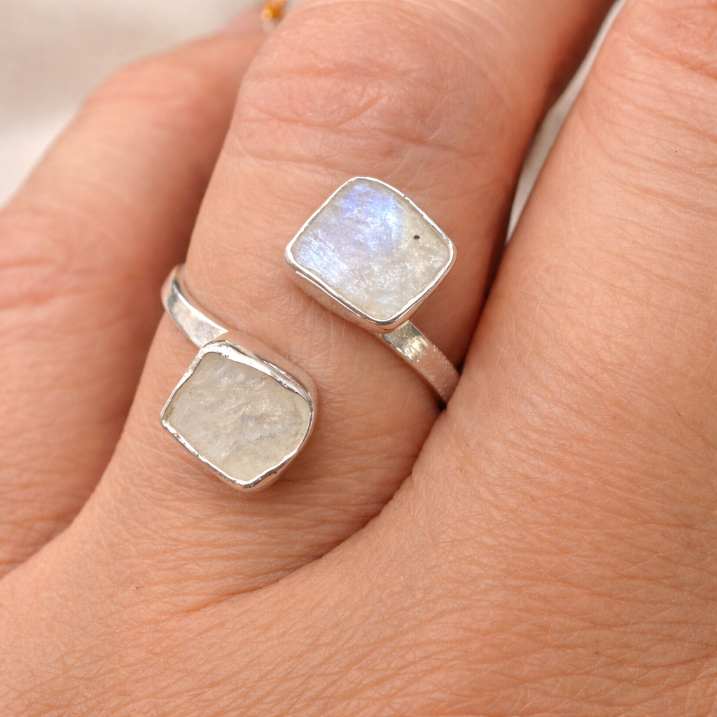 Infinity Rainbow Moonstone 925 Sterling  Silver Wrap Ring
