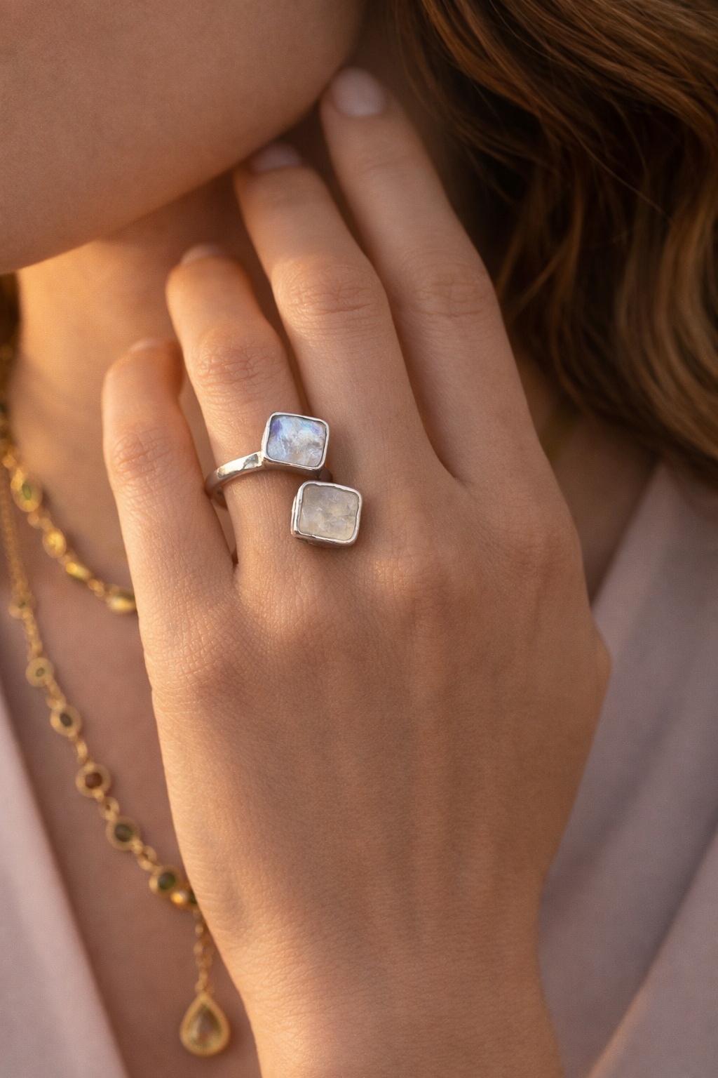 Infinity Rainbow Moonstone 925 Sterling  Silver Wrap Ring