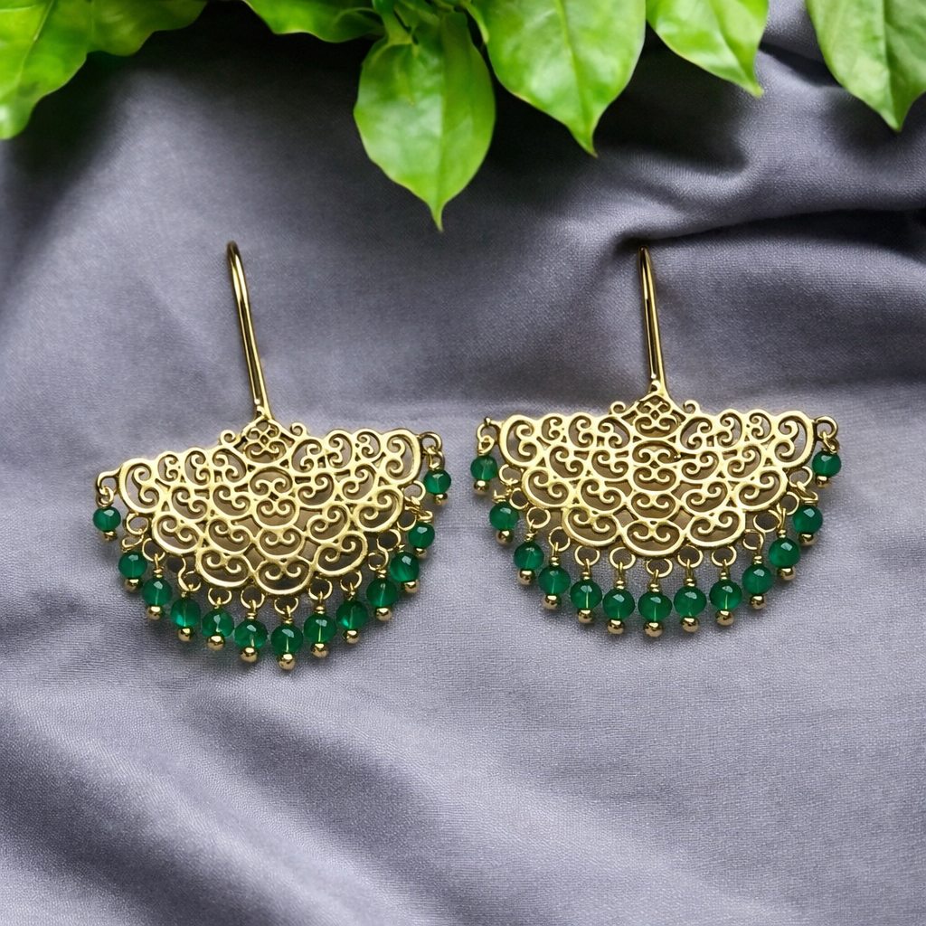 Emerald Fan of Lakshmi – Divine Radiance Earrings