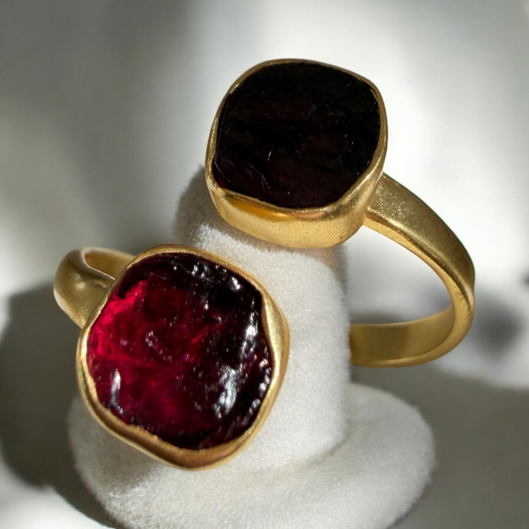 Garnet Wrap Ring – Adjustable Sterling Silver, 18k Gold