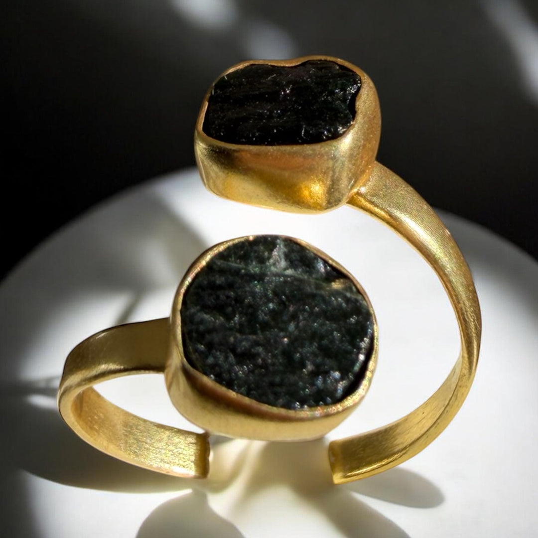 Double Black Tourmaline 18k Gold Wrap Ring