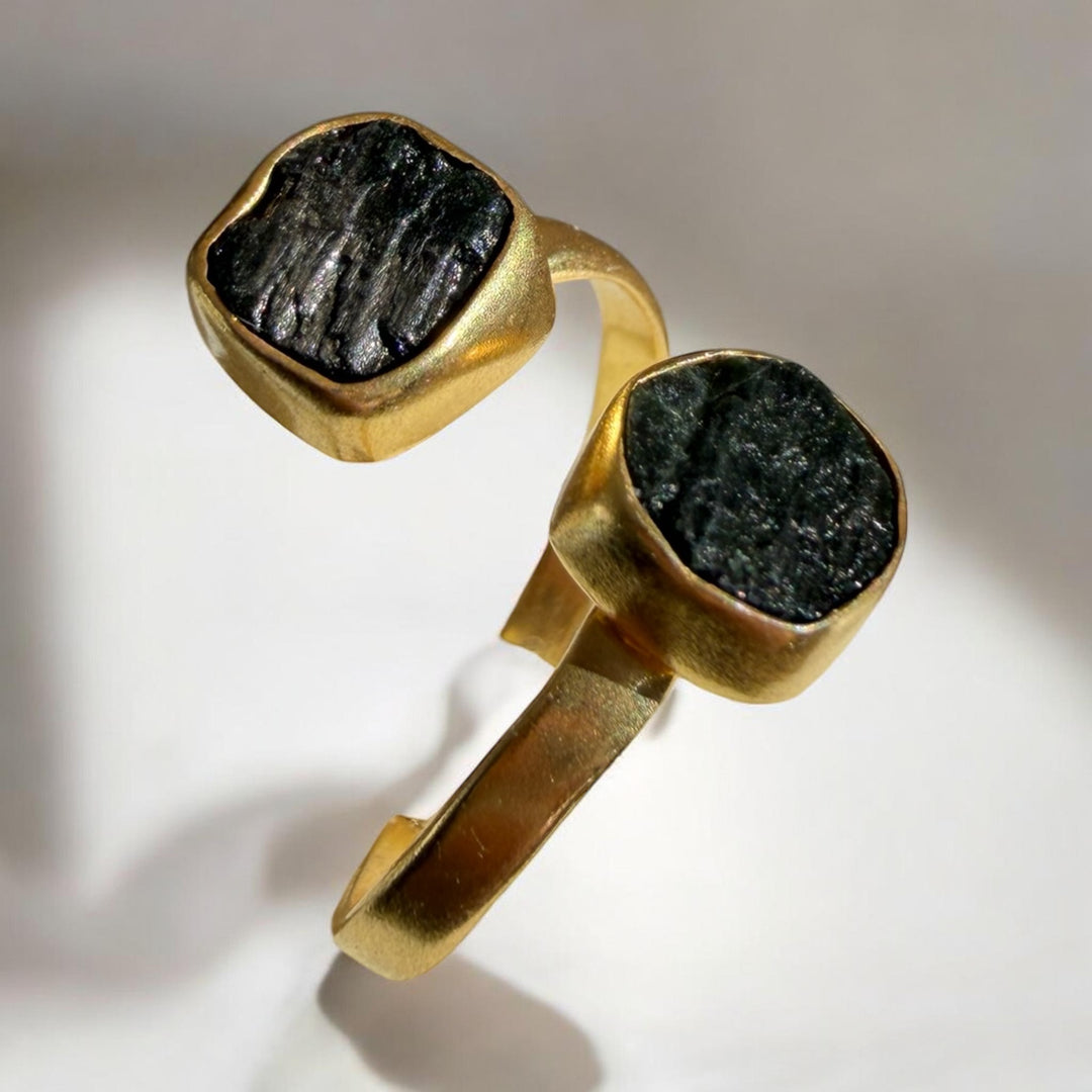 Double Black Tourmaline 18k Gold Wrap Ring