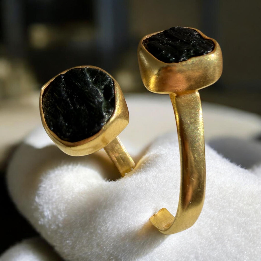Double Black Tourmaline 18k Gold Wrap Ring