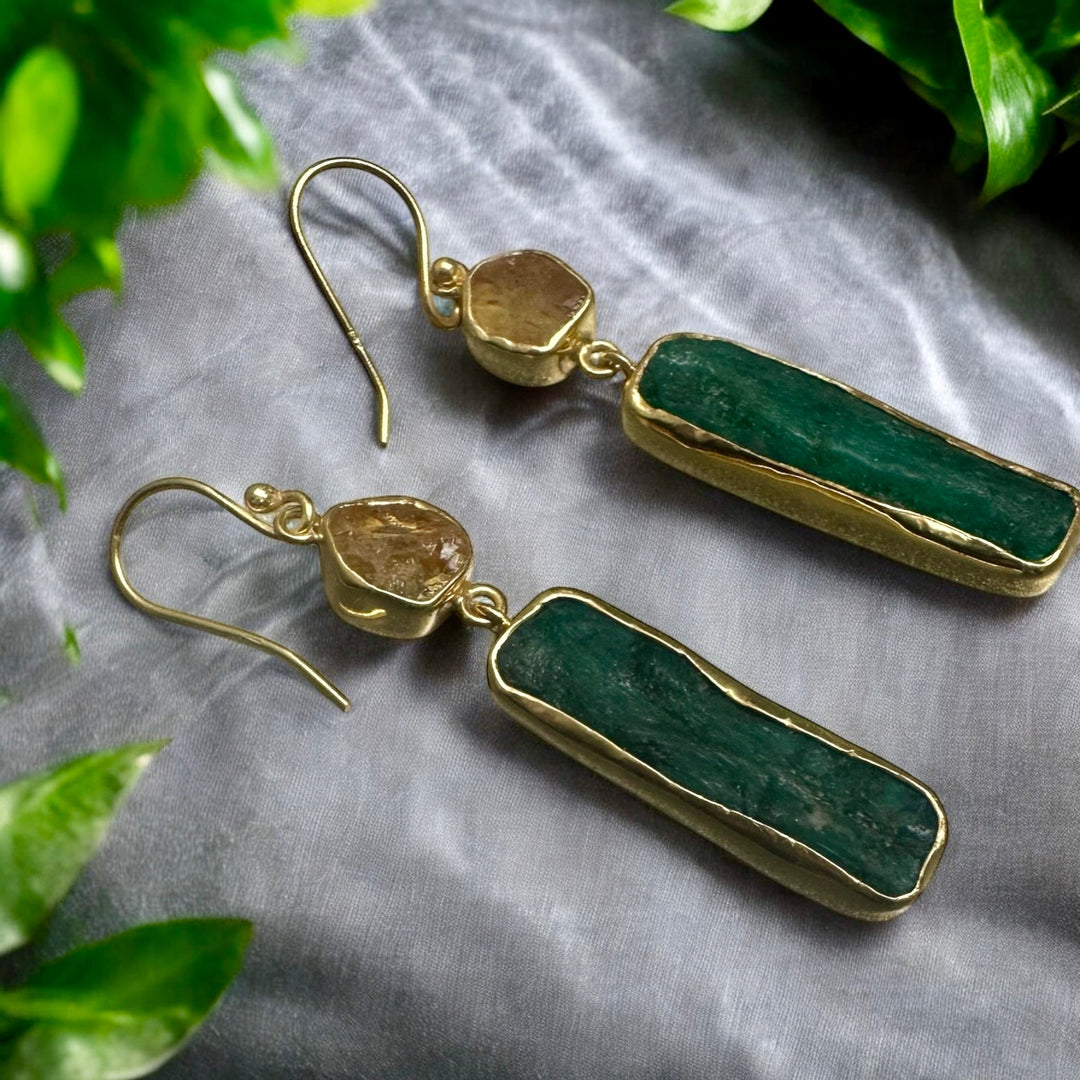 Ethnic Allure Citrine & Emerald Silver &Gold plated Earrings