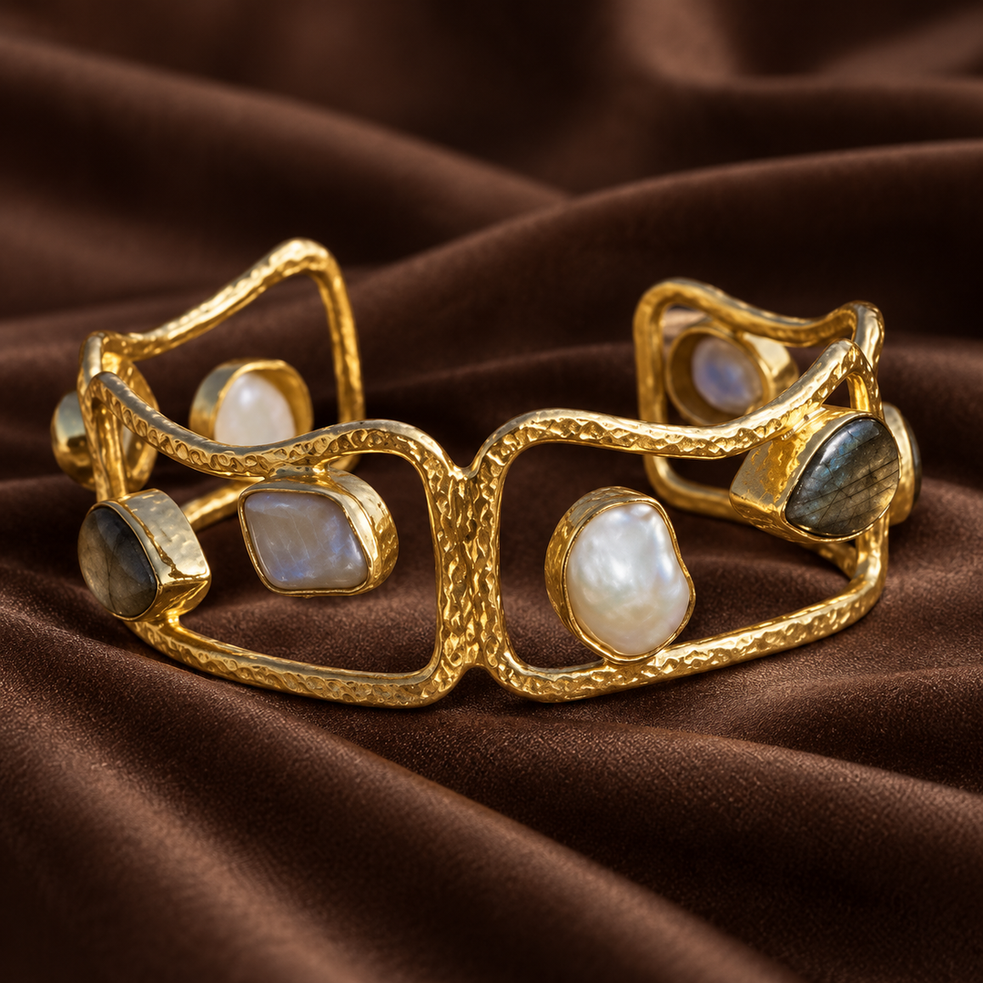Celestial Tide Labradorite And Mother-Of-Pearl Cuff Bracelet
