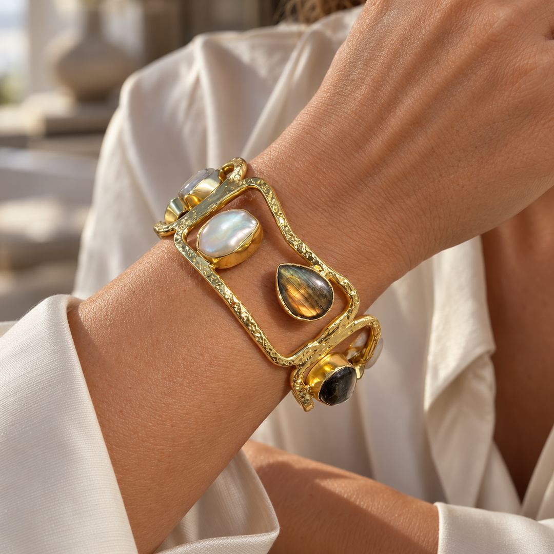 Celestial Tide Labradorite And Mother-Of-Pearl Cuff Bracelet