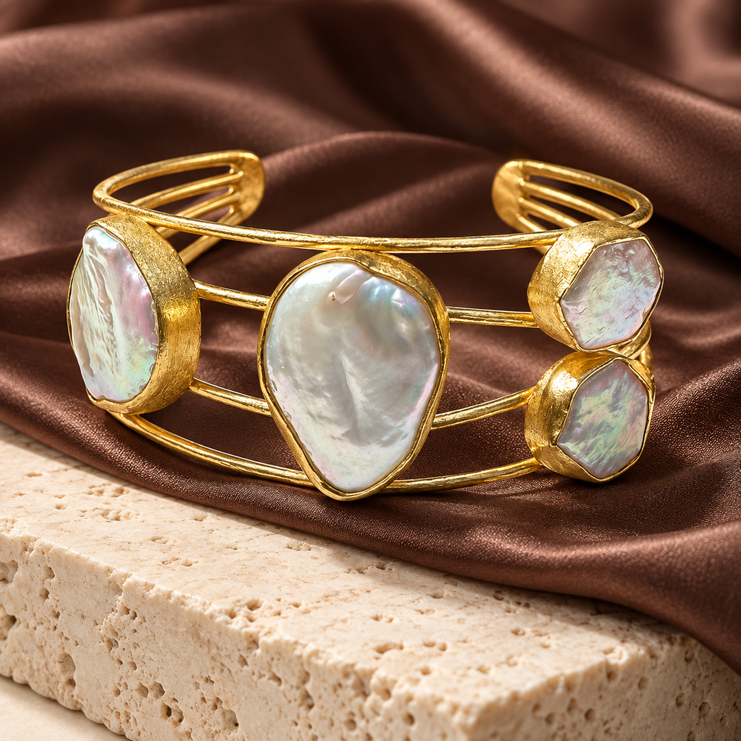 Moon Tide | Baroque Freshwater Pearl Gold Bangle