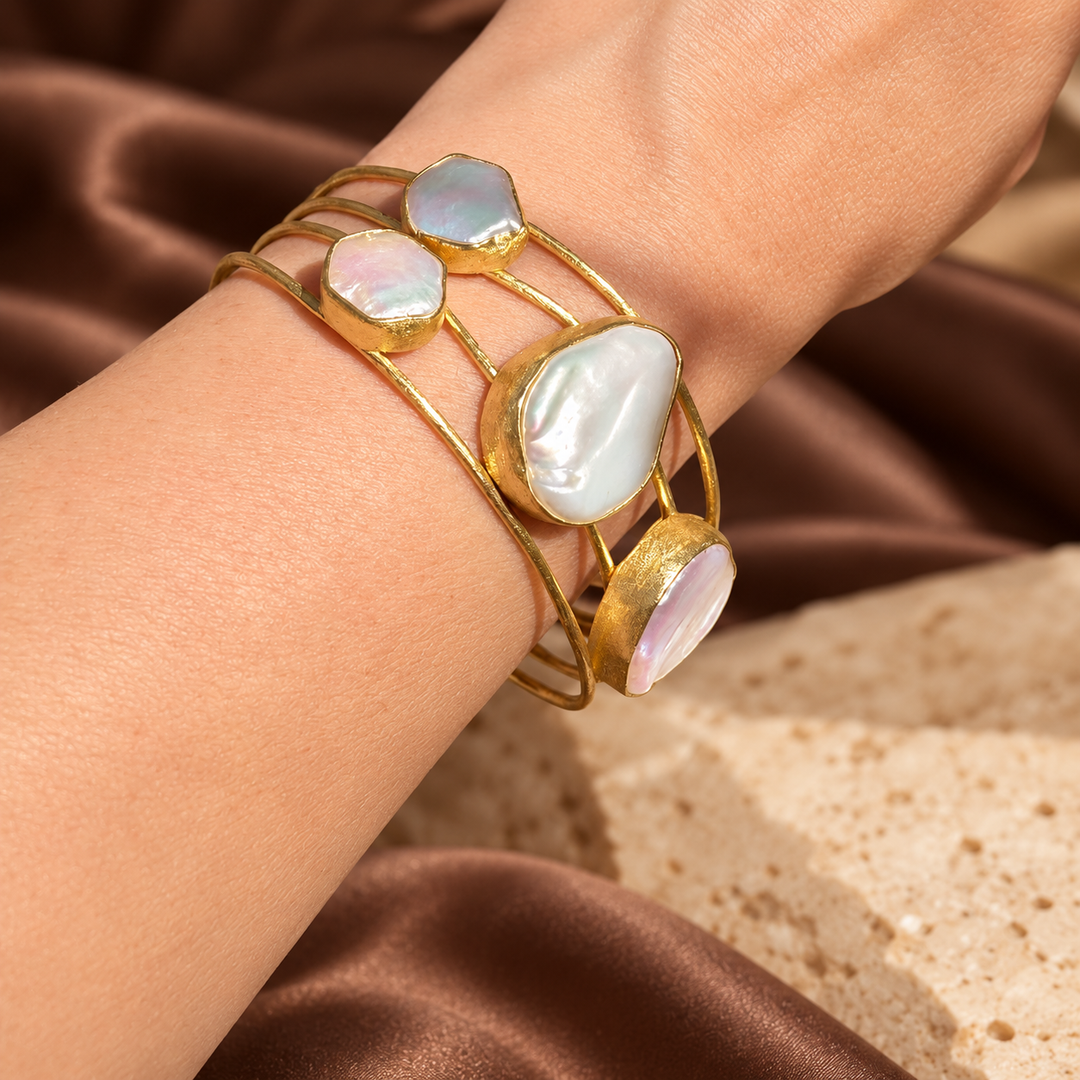 Moon Tide | Baroque Freshwater Pearl Gold Bangle