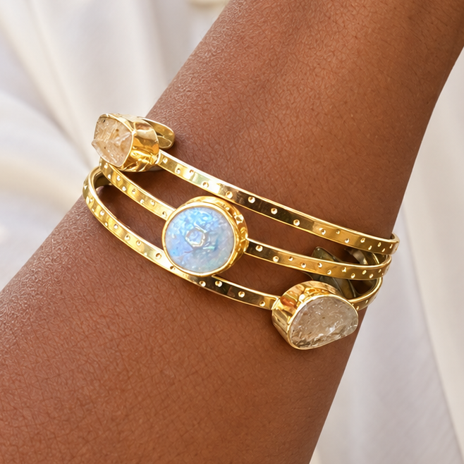 Golden Radiance Citrine And Pearl Bangle
