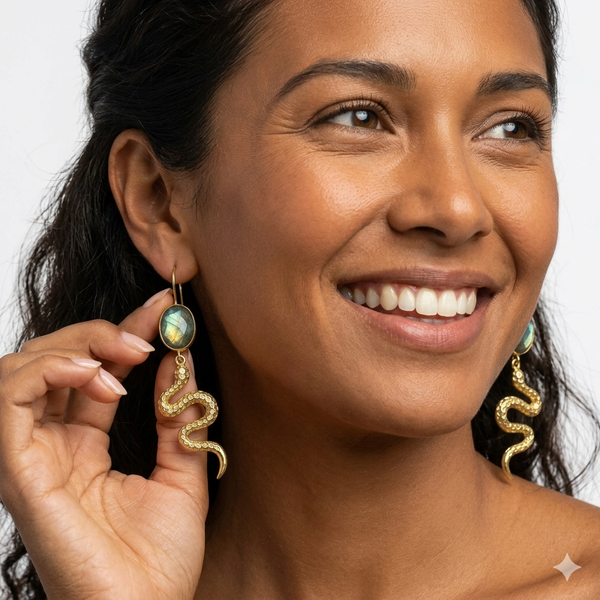 Serpent of the Moonlight Labradorite Snake Earrings